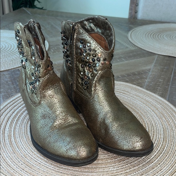 Frye Deborah Gold Studded Ankle Boots - Picture 2 of 7